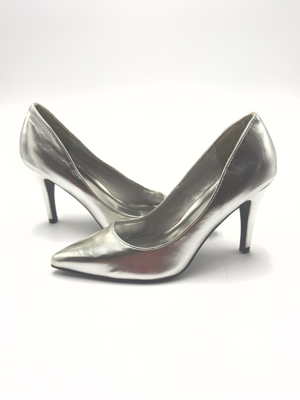 Classic Metallic Silver Pointed-Toe Pumps